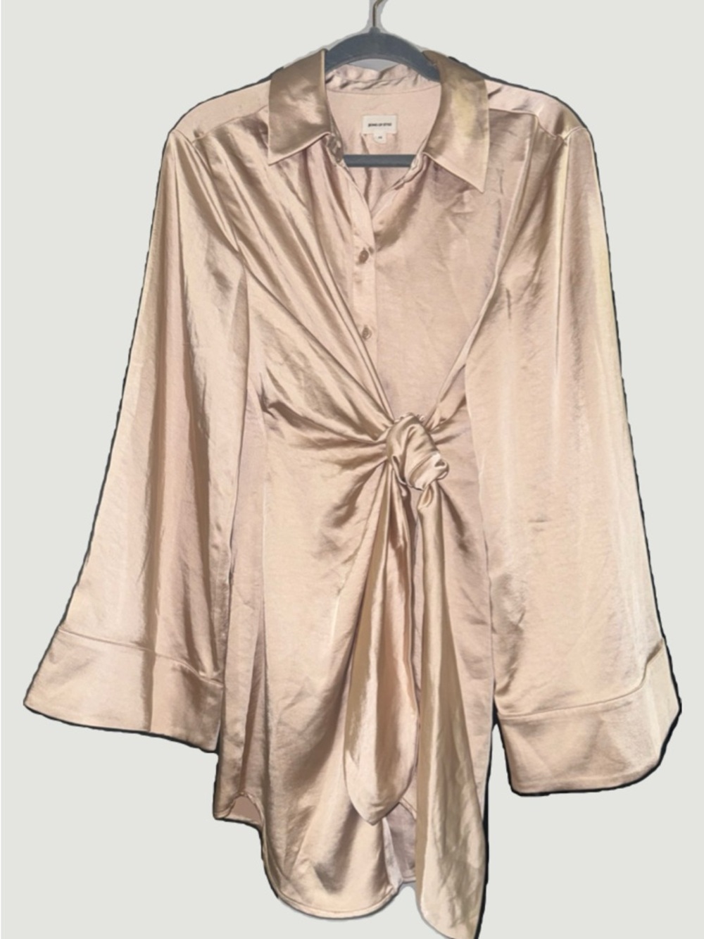 Song of Style Long Sleeve Satin Twist Front Blouse in Blush